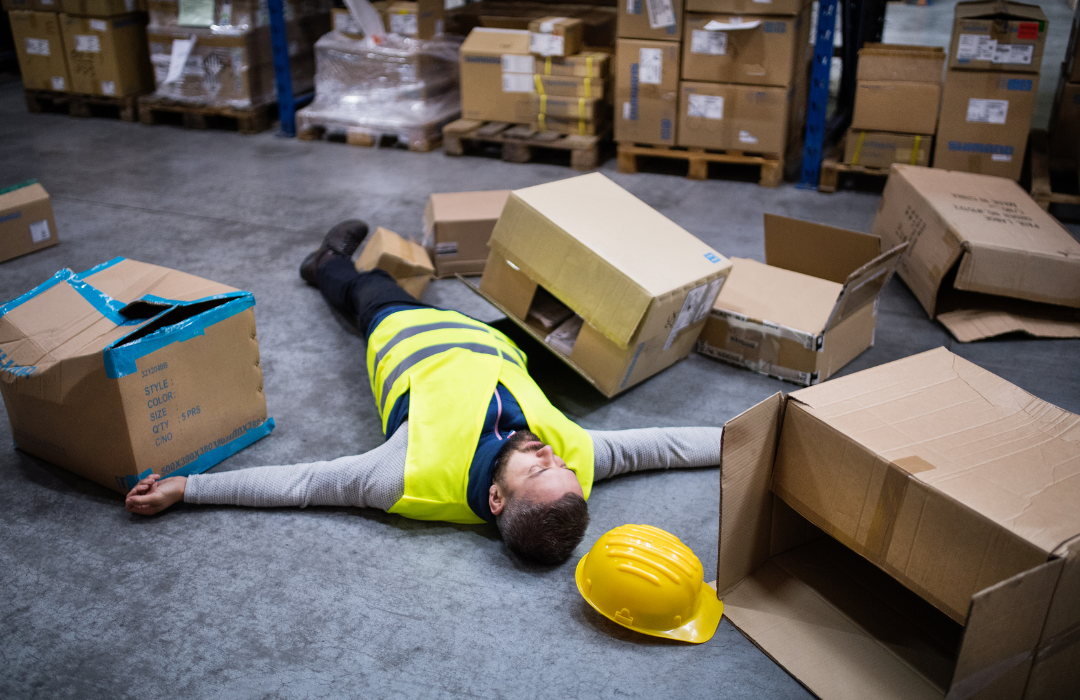 worker on floor in warehouse